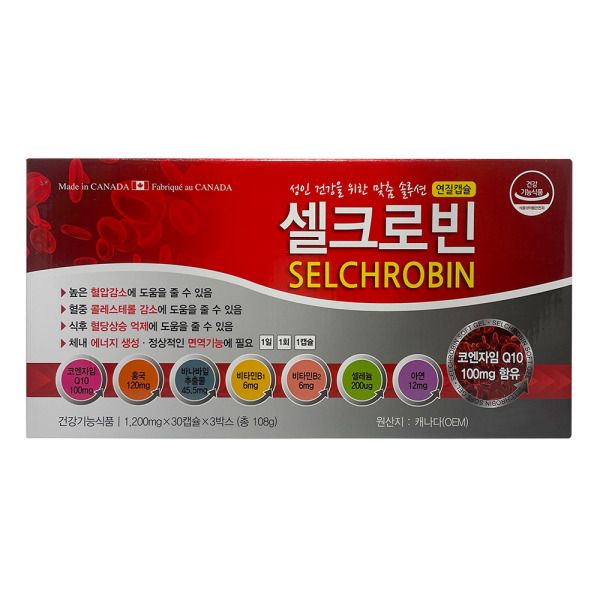 (주)<b>피디에이치아이엔씨</b> 셀크로빈 90캡슐(30캡슐x3개) 홍국 코큐텐 바나바 셀레늄 크롬 아연 비타민