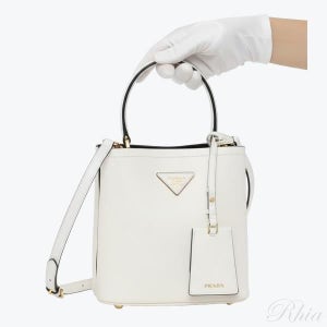 프라다 파니에 사피아노 레더 스몰 백 화이트 블랙 금장 1BA217 2ERX F0G3Z OOO 149676804