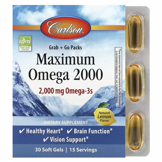 카슨 <b>맥시멈 오메가 2000</b> 내추럴 레몬 2000mg 30 소프트젤 (소프트젤당 1000mg)