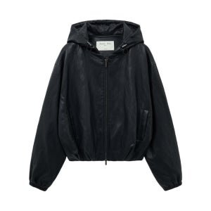 S (W) 마뗑킴 포우 레더 후디 크롭 점퍼 블랙 MK2577JP026MBB