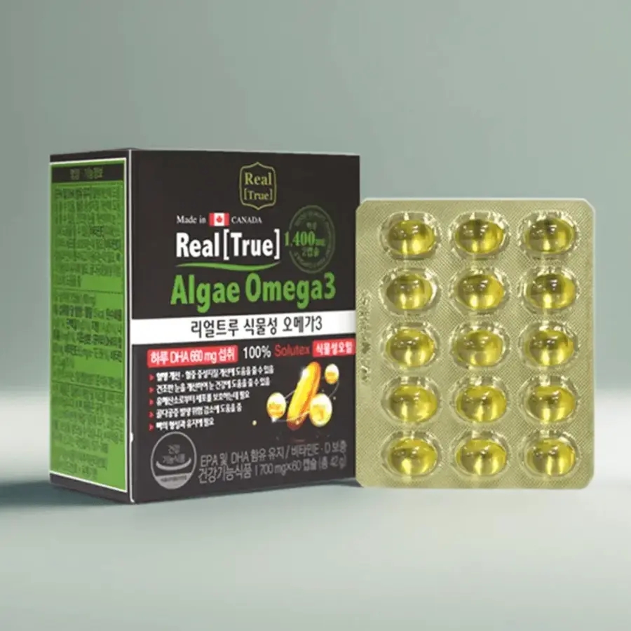 뉴네이처 <b>리얼트루</b> 식물성 <b>오메가3</b> 700mg x 60캡슐 캐나다 미세조류 하루 DHA 60