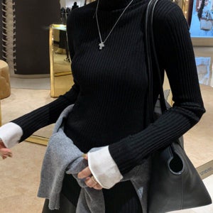 [프리미엄퀄리티]소프트 울100 모크넥 배색 골지 니트