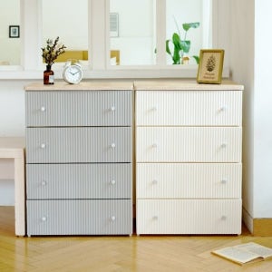 보노하우스 보니 템바보드 우드상판 서랍장 4단 플라스틱 수납장 (화이트/그레이)