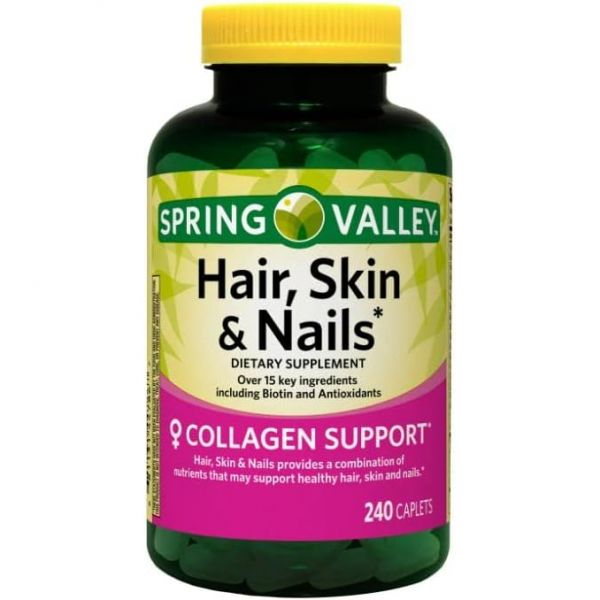 피로 모발 성장 <b>스프링 밸리 피부</b> 손톱 비오틴 콜라겐 포함 20가지 이상 성분 240캡슐 + 작은 비타민 상자(색상 다양)  <b>스프링 밸리</b> - 모발 <b>피부</b> 손톱 비오틴 콜라겐 포함 2