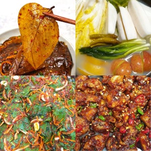 무엇을 고르든 맛있는 반찬 3종(열무단배추짜박이 고추장아찌무침 마늘장아찌 생 깻잎김치 코다리강정 삭힌단풍콩잎김치)
