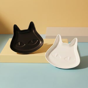 [르크루제] 캣 접시 2P세트-블랙&화이트