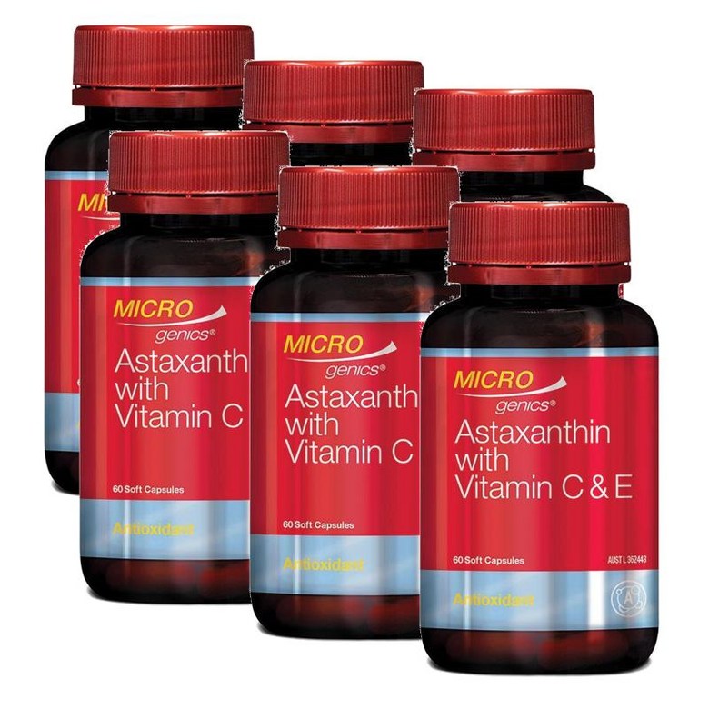 <b>마이크로제닉스 아스타잔틴</b> 비타민C 비타민E 소프트 캡슐 Microgenics Astaxanthin Vitamin C+E  6개  60정