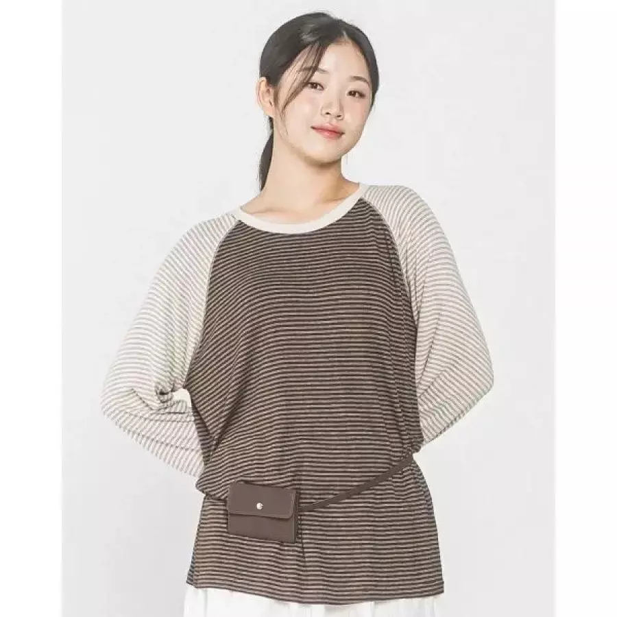 해비즘 HAVISM TWO TONE STRIPE RAGLAN L/S TEE BROWN