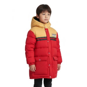 버버리 23FW 구찌 키즈 후드 로고 나일론 롱패딩 자켓(레드) 737799 XWAXT 6429