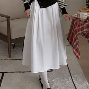 롱스커트 [무료배송][피치기모]프린 핀턱 롱 스커트 - 치마 훌스커트 코튼 롱치마 플레어