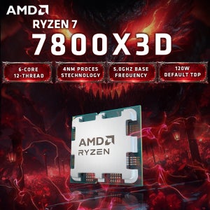 AMD Ryzen 7 7800X3D 게이밍 CPU - 8코어/16스레드 최대 5.0GHz, 104MB 캐시(96MB 3D V-Cache), 소켓 AM5 - 트레이 프로세서 - 쿨러