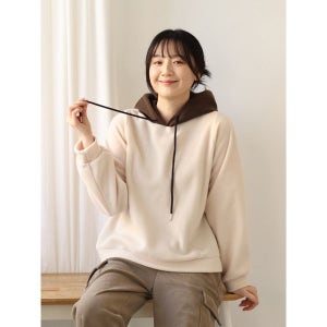 [웬디즈갤러리] 본본 플리스 배색 후드 티셔츠 /후리스 겨울 데일리 TTS107