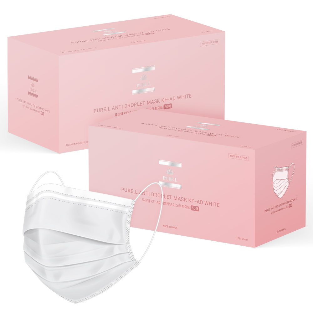 <b>퓨어엘</b> 비말차단 마스크 성인용 KF-AD  50매입  2개  화이트