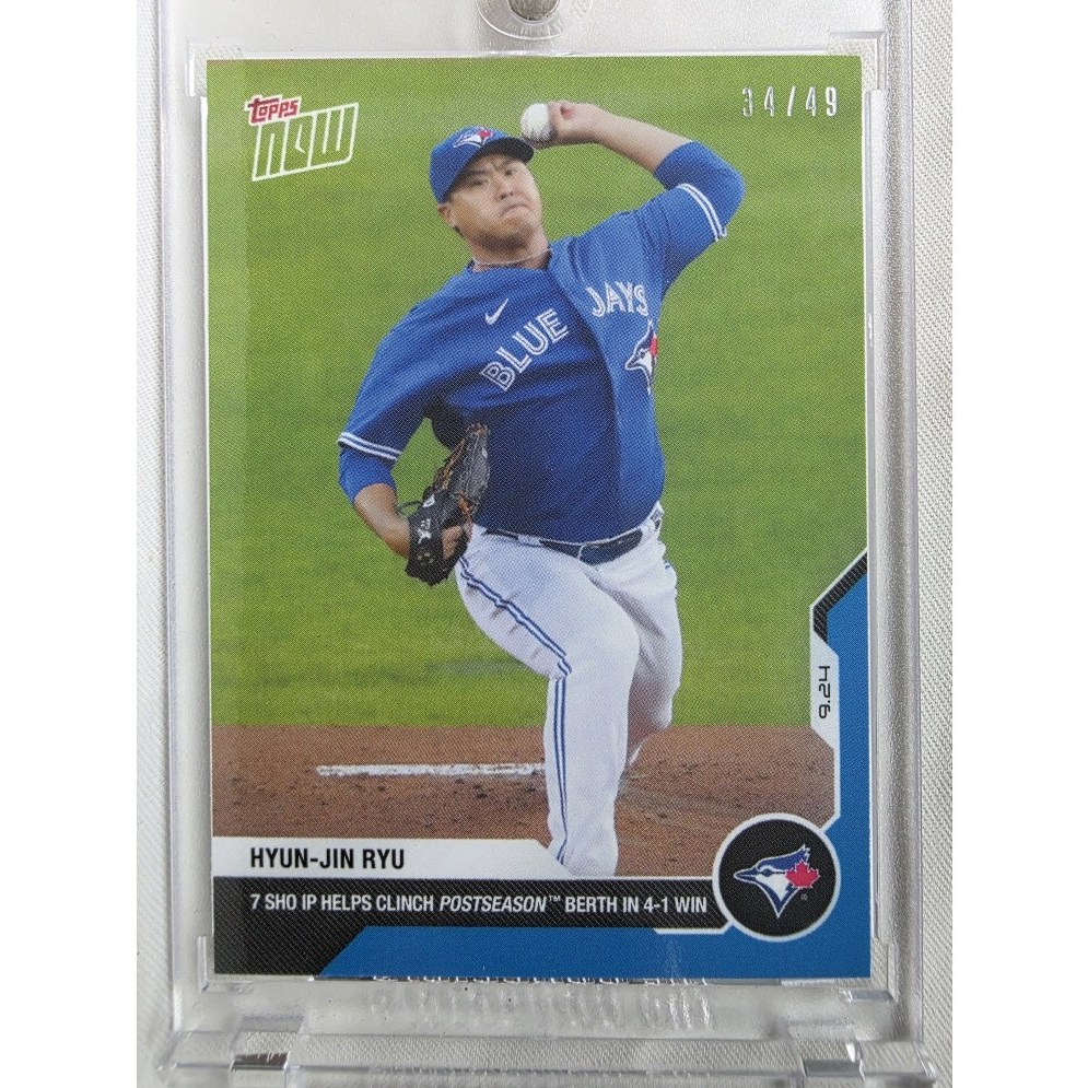2020 TOPPS NOW 탑스 나우 #306 류현진 블루 49장 (34/49) 7이닝 무실점 토론토 블루 제이스 MLB 야구 카드  1개