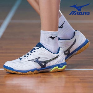 미즈노 웨이브 팡 프로 와이드 배드민턴화 화이트 블루