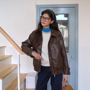 [심플레트로] [10월23일 예약배송] SR_Silhouette short leather jacket