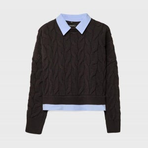 스트라디바리우스 레이어드 셔츠 케이블 니트 스웨터 5101/027/400 BROWN_P0185101027BROWN