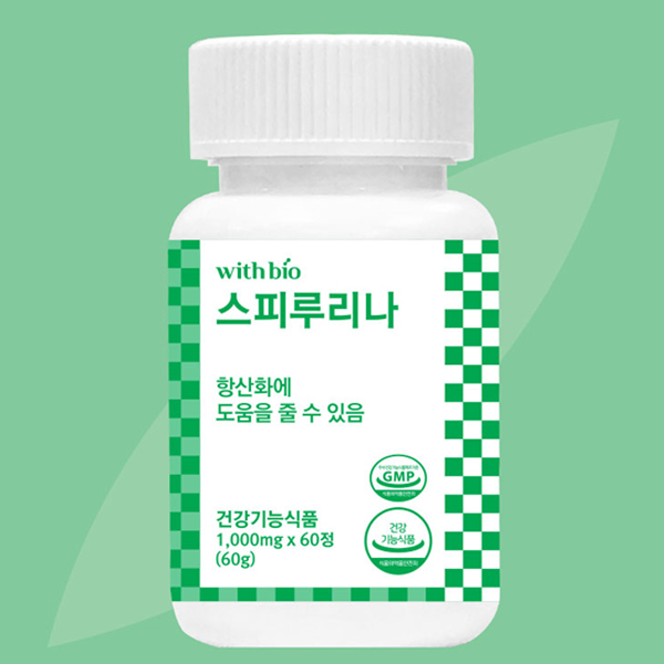 위드바이오 <b>스피루리나</b> 60정 고함량 엽로소 항산화 피부건강 혈중 콜레스테롤 개선 영양제