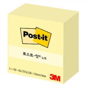 3M 654-5CY 포스트잇 점착식 메모지 알뜰팩 1팩 (500매입) - 노랑 76x76mm