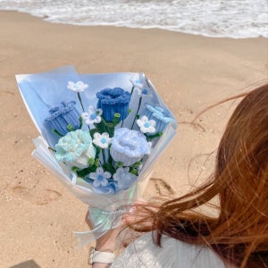 블루 장미 데이지 모루꽃다발완제품 퇴직 졸업 승진, 영원크래프트