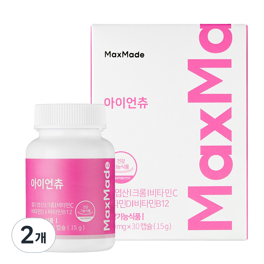 <b>맥스메이드</b> 아이언츄 철분제 1개월 임산부 어린이 여성 젤리 츄어블  30정  2개