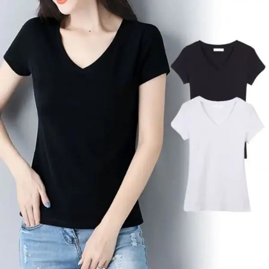 알티피아 여성용 심플패턴 <b>V라인</b> V넥 하프슬리브 상의 흰<b>티 스탠다드</b>