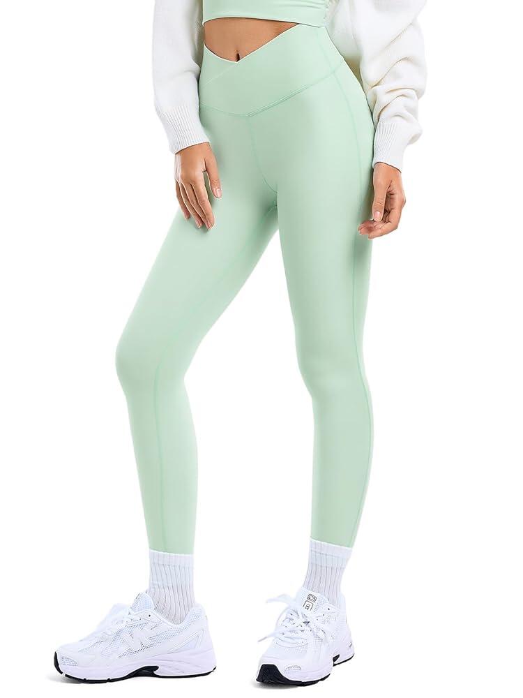 여성용 크로스 웨이스트 레깅스 엉덩이 리프팅 요가 레깅스 하이 웨이스트 <b>복부</b> 컨트롤 Grn011 M  Medium