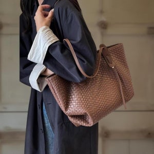 |CCB403C|여성 빅사이즈 숄더백 지퍼 위빙 디자인 데일리 가방