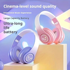 그라데이션 LED 발광 풀 이어 무선 헤드셋 컴퓨터 유선 헤드셋, 무선 헤드셋, 접이식 헤드셋, 유선, 마이크 고화질 통화, USB 충전, Type-C 포트, 편안한 이어 디자인,