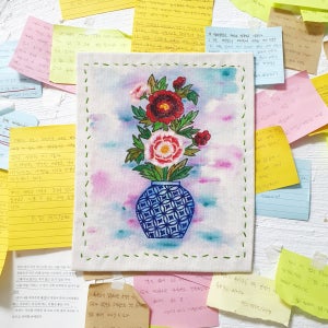 모란 화병도 패브릭 포스터 한국화 그림, 김하다