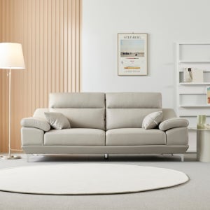 동서가구 뉴테라 천연면피가죽 소파 스툴미포함 라이트그레이, 3인용