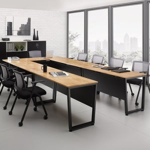 HD 시그니처 원목 연결형 의자 고무나무 고급 다인용 서재