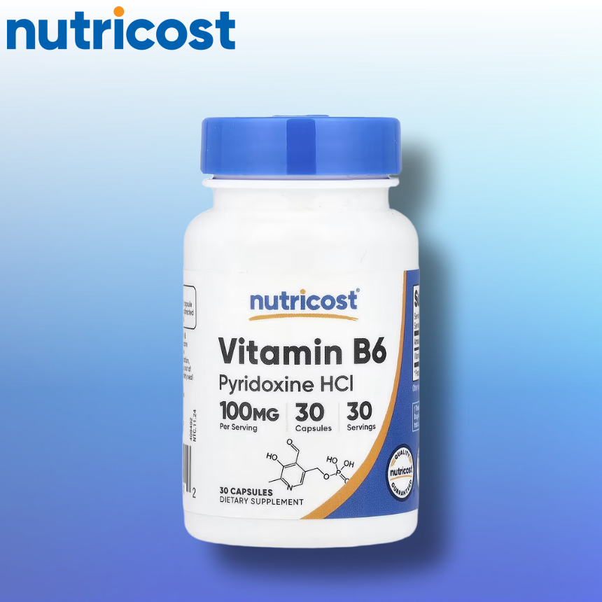 뉴트리코스트 비타민 B6 피리독신 HCl 100mg 캡슐 30캡슐, 1개