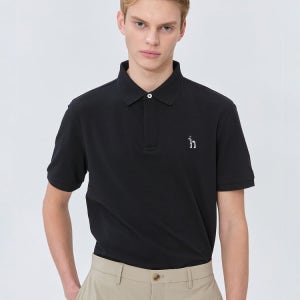 [헤지스 남성] [스테디셀러] 블랙 단색 면 반팔카라티셔츠 WHTS5B402BK