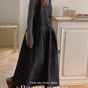 내일도착 롱원피스 [무료배송]에타 플라워 뷔스티에 기모 겨울 롱 원피스