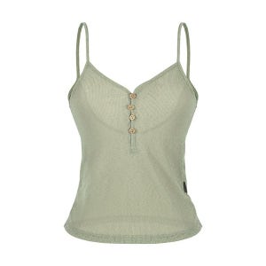 [어나더에이] SEETHROUGH BUTTON SLEEVELESS_Khaki
