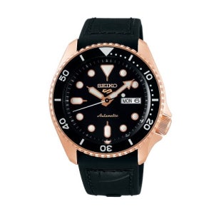 [세이코] 남성 남자 블랙 골드 톤 오토매틱 러버시계 SRPD76K1