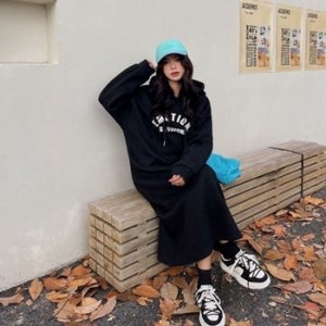 빅사이즈원피스 여성 겨울 기모 후드 롱원피스 여유핏 기모롱원...