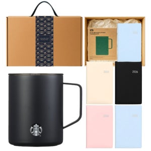 스타벅스 SS 블랙 매트 데비 텀블러 473ml+ 2026 양장 플래너 수첩 판촉물 제작 전문~선물세트~답례품(실속형)