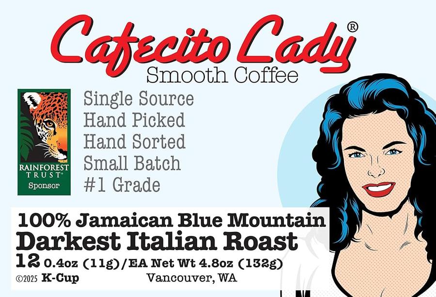[아마존 공식]100% 자메이카 블루 <b>마운틴</b> 이탈리안 로스트 커피 <b>K</b>-Cup 호환 - JACRA 인증 - Cafecito <b>Lady</b>
