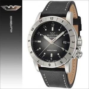 글라이신 에어맨 월드타이머 쿼츠 블랙 그레이 시계 GL1023 100M 방수 가죽밴드 150067462