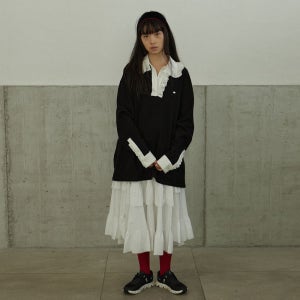 [호쿠스포쿠스] Lace Collar Pique T-shirt_Black