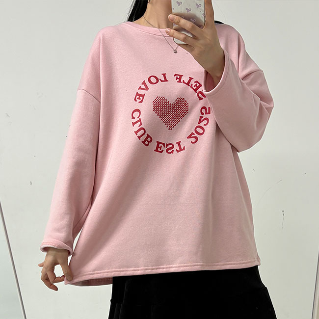 프리<b>마미 하트</b> 영문 나염 드롭 숄더 데일리룩 산책룩 캐쥬얼 긴팔 티셔츠 F 66 100