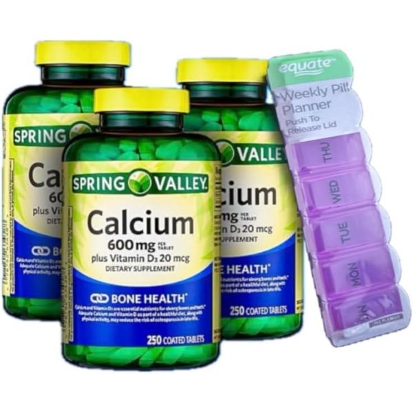 <b>스프링 밸리</b> 비타민 D3 함유 칼슘 600mg 250정+ 주 피임 플래너 정리(3팩) 그린