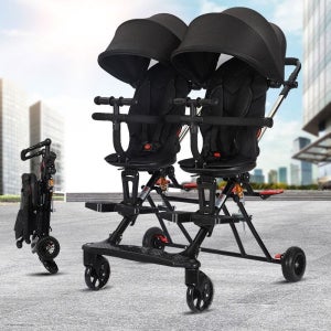 트윈 개모차 경량 접이식 휴대용 쌍둥이유모차 2인용 초경량 발판 외출용 절충형유모차 양방향