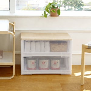 이노스 투명 우드상판 2단 서랍장 와이드 수납장