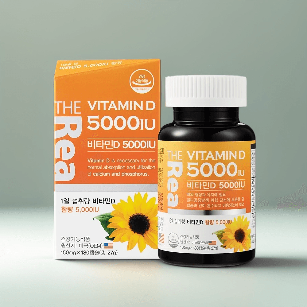 더리얼(영양제) <b>더리얼 비타민D3</b> 5000IU 성인 어린이 아기 임산부 맞춤형 영양관리 본품