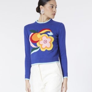 [카사블랑카] (W) 르 푸브와르 데 플뢰르 인타시어 점퍼 블루 LE POUVOIR DES FLEURS INTARSIA JUMPER BLUE CSBW3FRST003BL