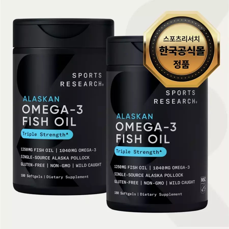 스포츠리서치 오메가3 피쉬 오일 3배 강도 소프트젤 180정 x 2병 (89,330원) (무료)