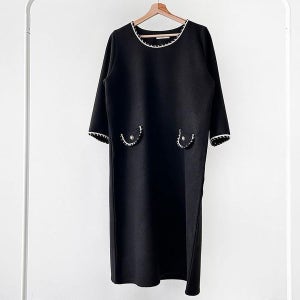 [다잇템_패션] 여성 진주단추 롱드레스 FW 보온 꽈넥 하객룩
